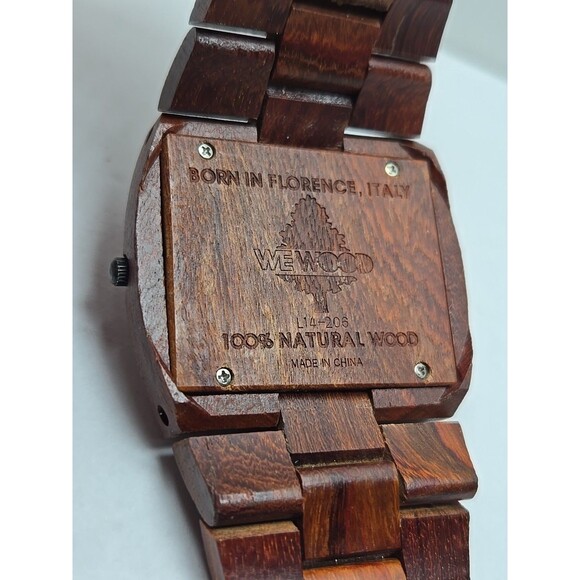 WeWood Jupiter Dual Time Natural Wood Quartz Watch New Battery Brown Rectangular - Picture 10 of 10